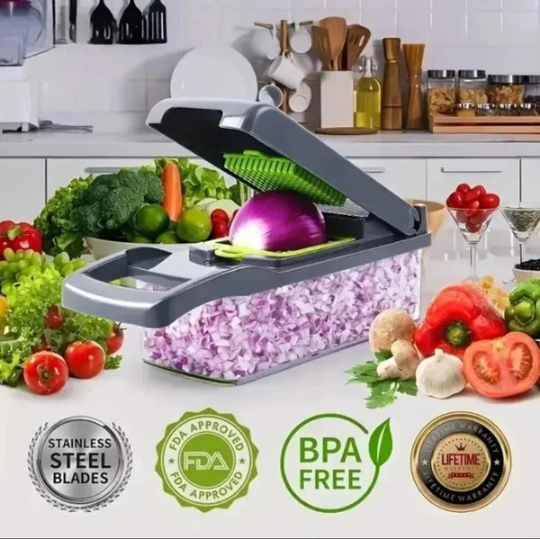 16 in 1 Vegetable Chopper Multifunctional Cutter & Shredder Fruit & Potato Grater with Basket  Carrot Grinder for Kitchen