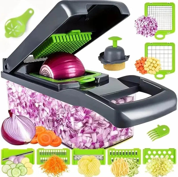 16 in 1 Vegetable Chopper Multifunctional Cutter & Shredder Fruit & Potato Grater with Basket  Carrot Grinder for Kitchen